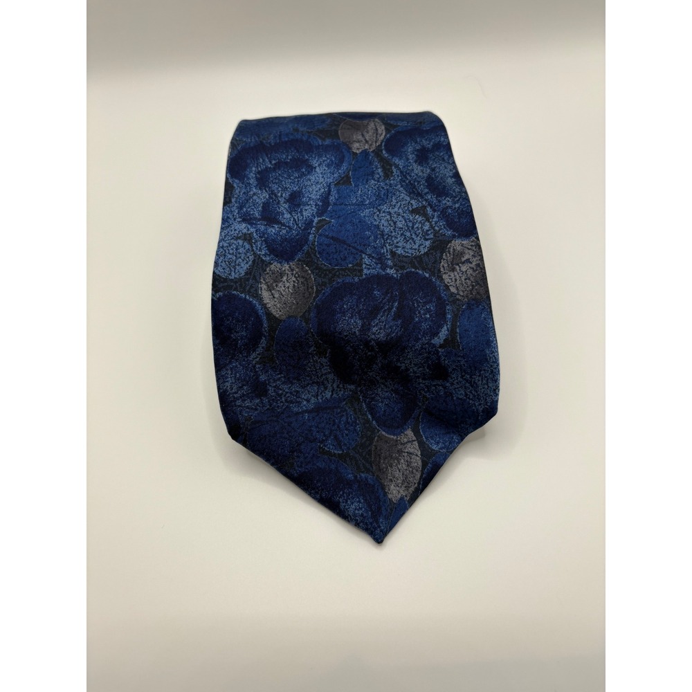 Bernard Hill Mens Navy Blue Grey Abstract Floral Silk Blend Necktie Tie
